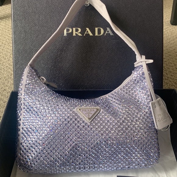Authentic Iconic Lavender Prada Satin Mini Bag With Crystals - Picture 6 of 9